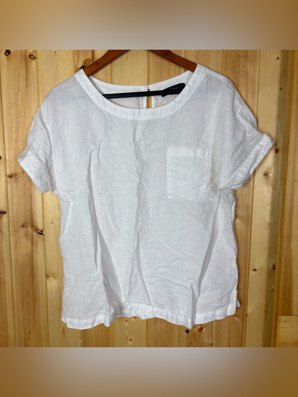 Flax Linen White Top Size Large? Minimalist Lagenlook Quiet Luxury Basic M&S